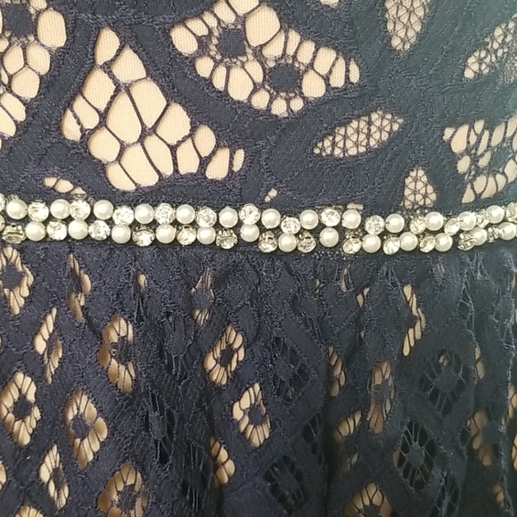 Jodi Kristopher dress navy blue lace overlay nwt - Picture 3 of 10